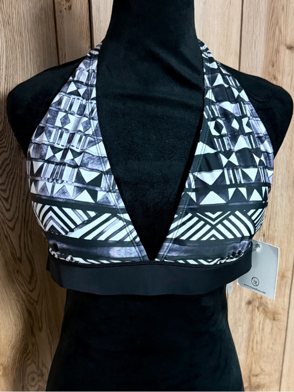 Cyn & Luca Black & White Geometric Print Halter Bikini Top - Size XL
